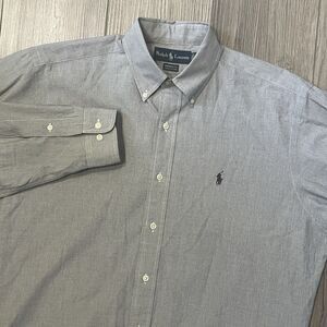 Ralph Lauren Button Down Shirt Men's 15.5 Gray Pony Business Long Sleeve